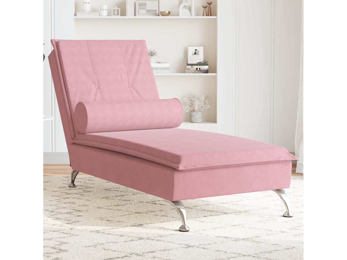 Vidaxl Chaise Lounge De Massagem Com Rolo Veludo Rosa