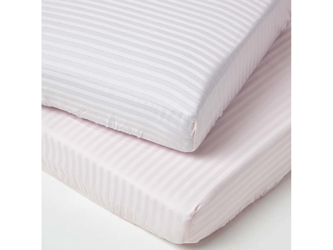 Homescapes Pink Cotton Stripe Fitted Cot Sheets 330 Thread Count, 2 Pack
