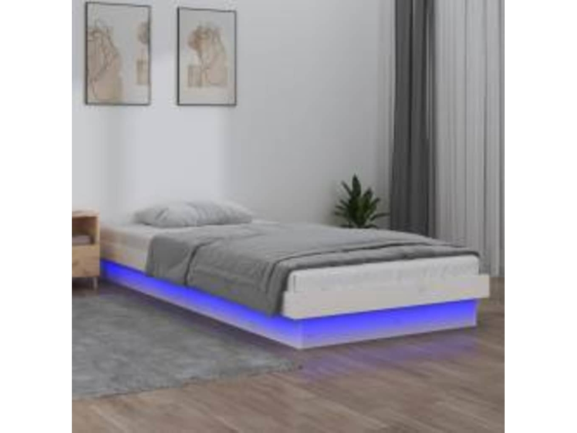Vidaxl Estrutura De Cama C/ Luzes Led 90x200 Cm Madeira Maciça Branco