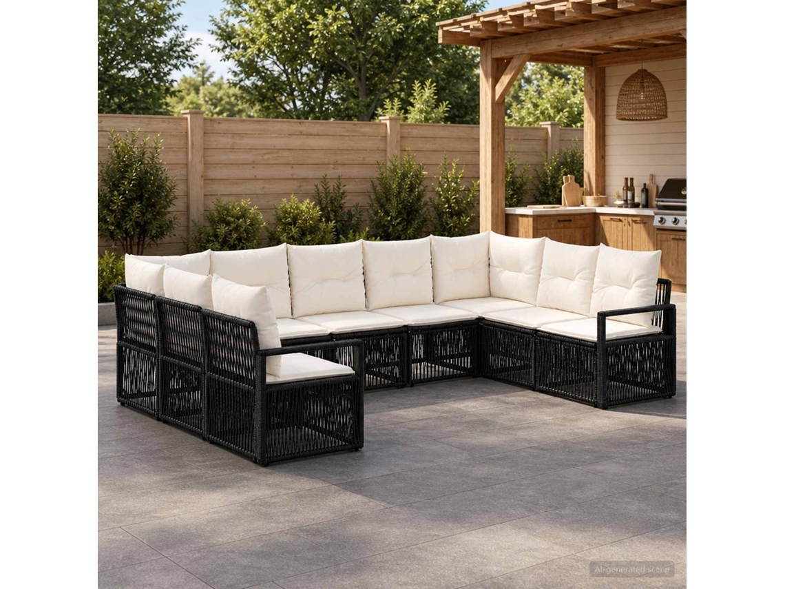 Vidaxl Conjunto De Sofá De Jardim 9 Unid. Preto Vime Pe