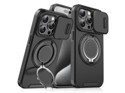 Capa AQUAFORGE para Iphone 16 Plus com Suporte e Protetor de Lente, Preta
