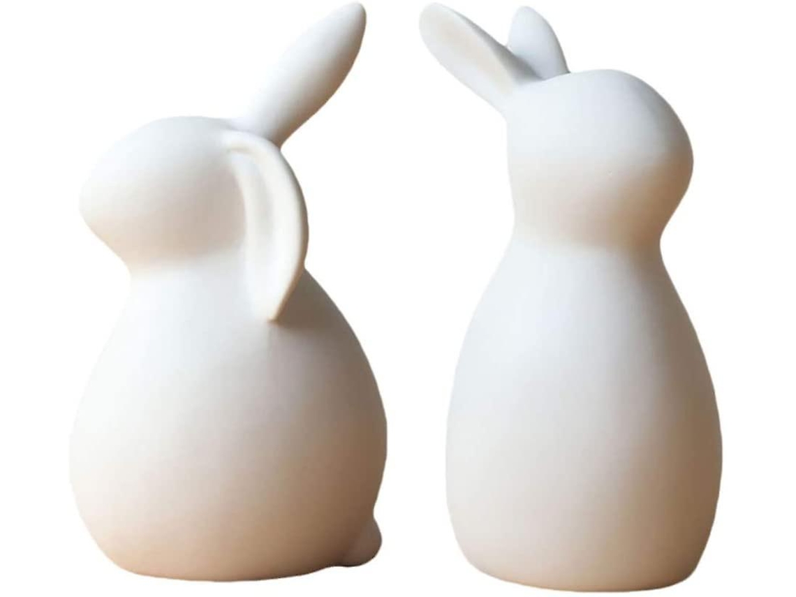 2 Peças Ornamentos Coelho Páscoa Figura Cerâmica Ovo Criativa