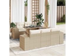 Vidaxl 6 Pcs Conjunto De Sofás P/ Jardim Com Almofadões Vime Pe Bege