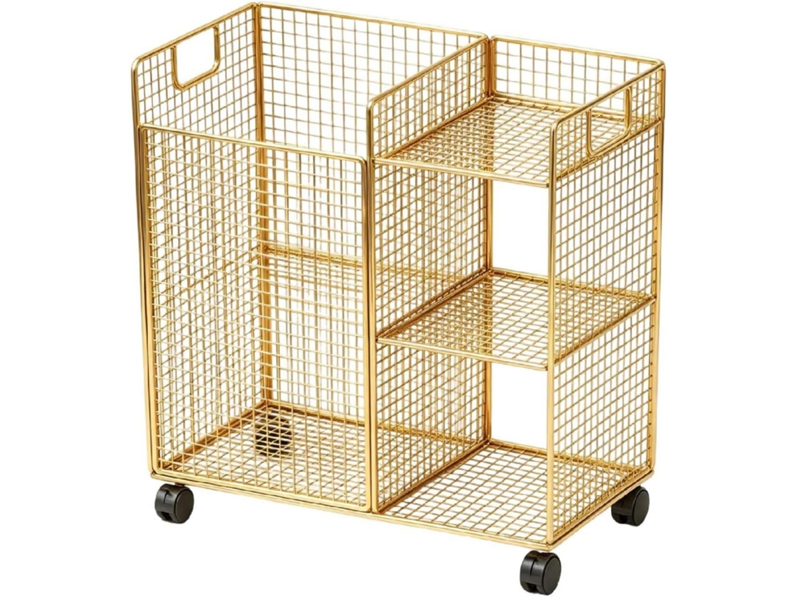 Rack De Armazenamento Móvel Com Rodinhas, Dourado, Multifuncional