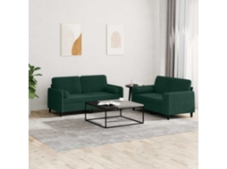 Vidaxl 2 Pcs Conjunto De Sofás Com Almofadas Veludo Verde-escuro