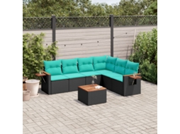 Vidaxl 7 Pcs Conjunto De Sofás P/ Jardim C/ Almofadões Vime Pe Preto