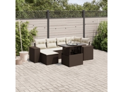 Vidaxl 7 Pcs Conjunto De Sofás Jardim C/ Almofadões Vime Pe Castanho