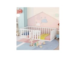 Cama Infantil 90x200cm Com Estrutura De Madeira, Barreiras De Segurança E Porta, Branca Hvorstur