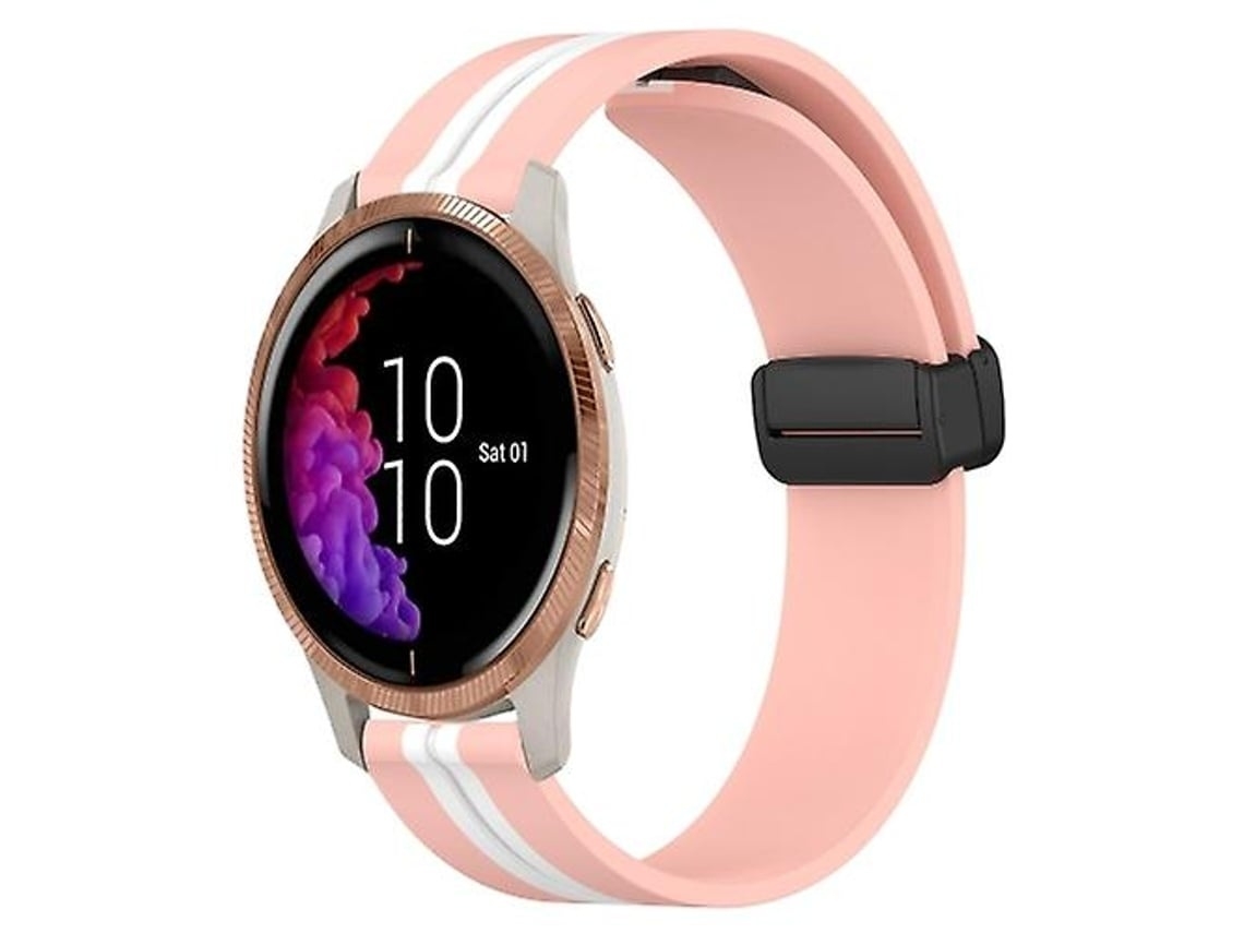 Pulseira De Relógio Lurelia Para Garmin Venu 20 Mm Silicone Rosa Branco