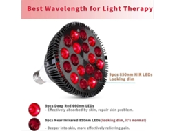 Lâmpada de Terapia com Luz Vermelha, Dispositivo Infravermelha 54 W 18 Leds, Combina da Vermelha 660 N GOKOCO