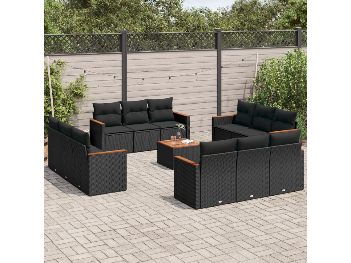 13 Pcs Conjunto De Sofás De Jardim Com Almofadões Vime Pe Preto Dkd Home Decor
