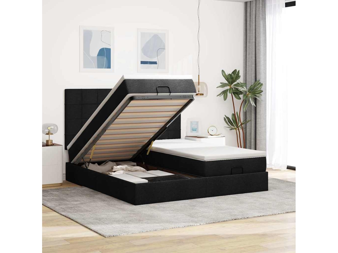 63 / 5,000vidaxl Estrutura De Cama Otomana Com Colchões Tecido Preto