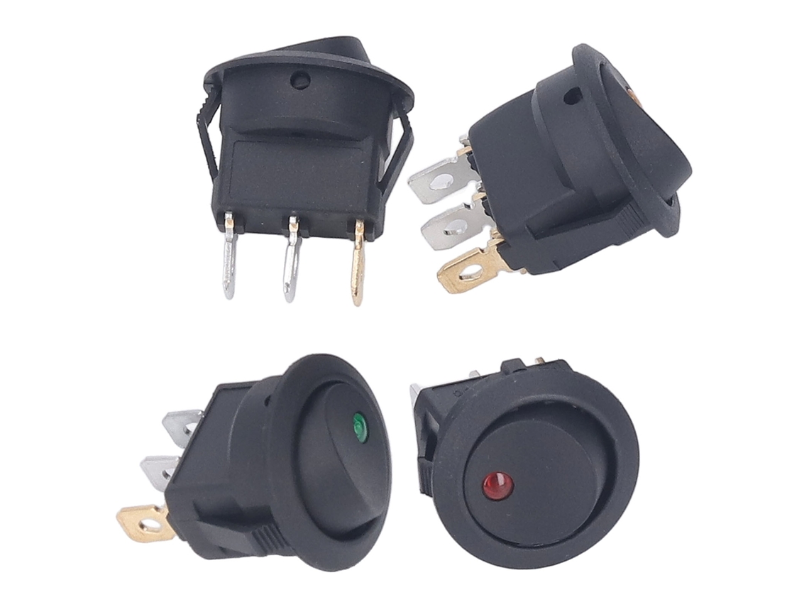 Laxiscreed Interruptor De Potência Redondo De 3 Pinos Com Led, 2 Posições