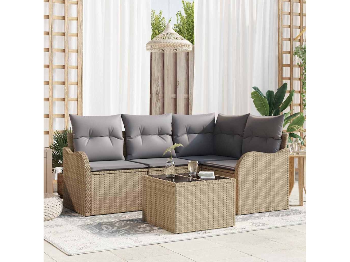 Vidaxl Conjunto De Sofá De Jardim 5 Pcs Preto Vime Pe