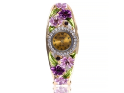 Relógio de Pulso Feminino Ccq com Strass Floral Mostrador Redondo Quartz Roxo