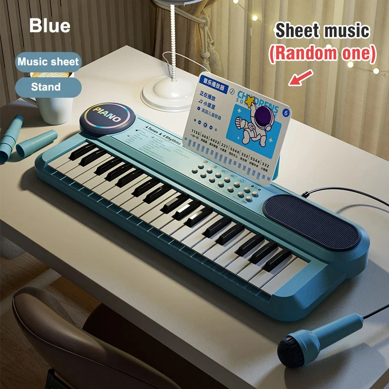 Piano Eletrônico , Instrumento Multifuncional para Crianças, com Microfone. MDUG (azul)