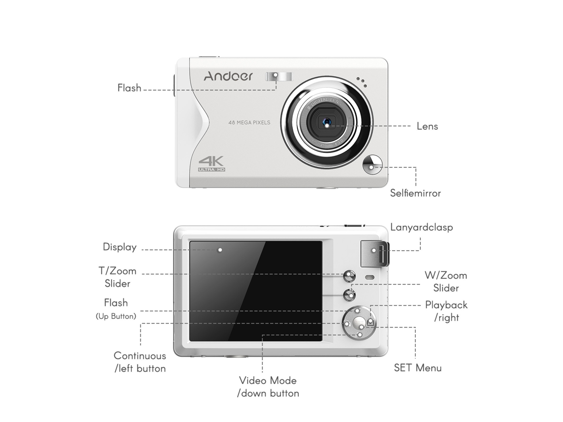Portable 4k Digital Camera LAXISCREED (48 Million Pixels, 16x Zoom)