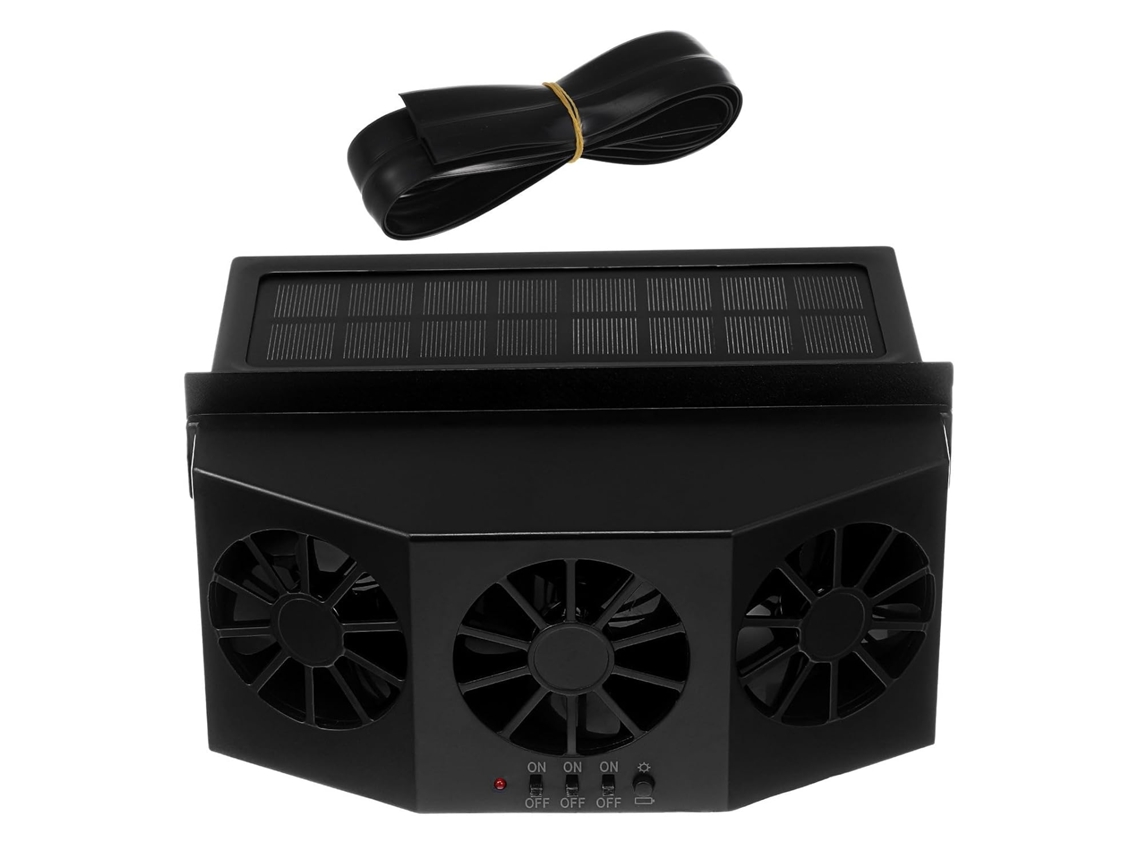 Ventilador de exaustão solar para carro com design triplo e três turbinas.