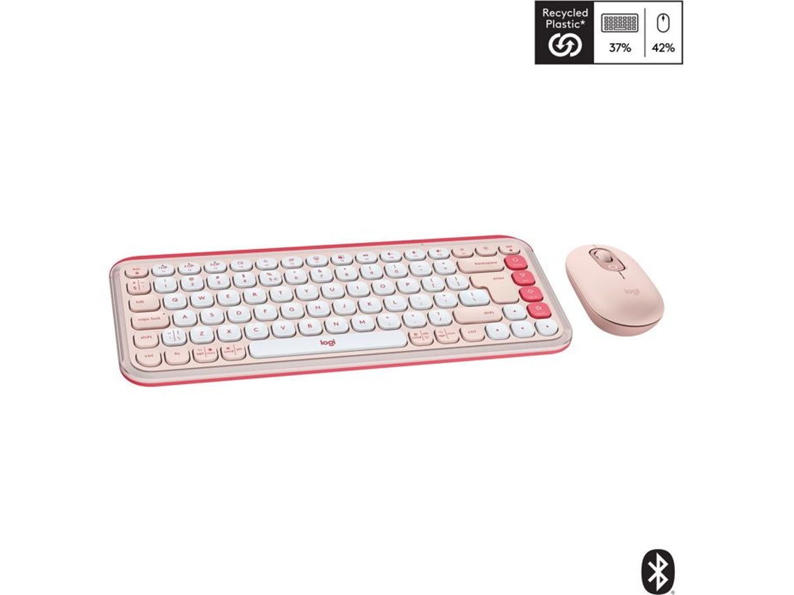 Conjunto Teclado E Rato Logitech Pop Icon Combo Rosa Sem Fios 4000dpi 4 Botões