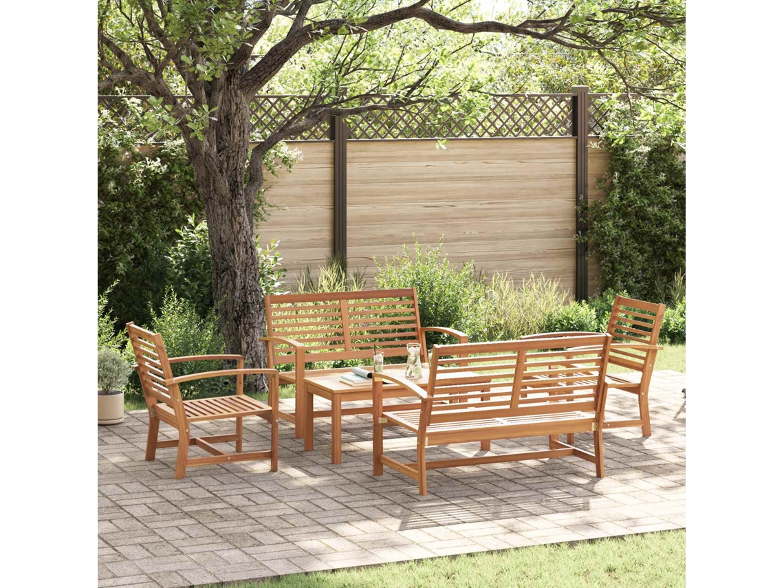 Vidaxl Conjunto De Sofá De Jardim 5 Pcs Natural Madeira De Teca Sólida
