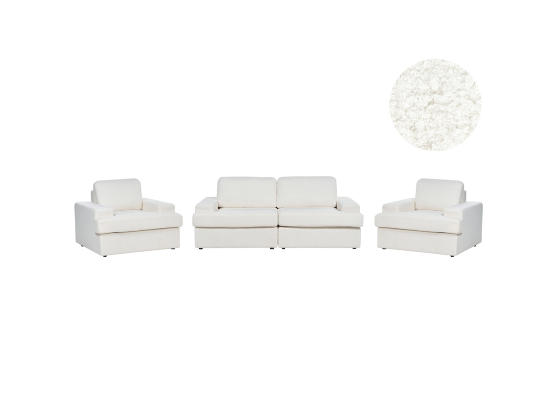 Conjunto De Sala De Estar Beliani Alla De Bouclé Blanco 208x112x86