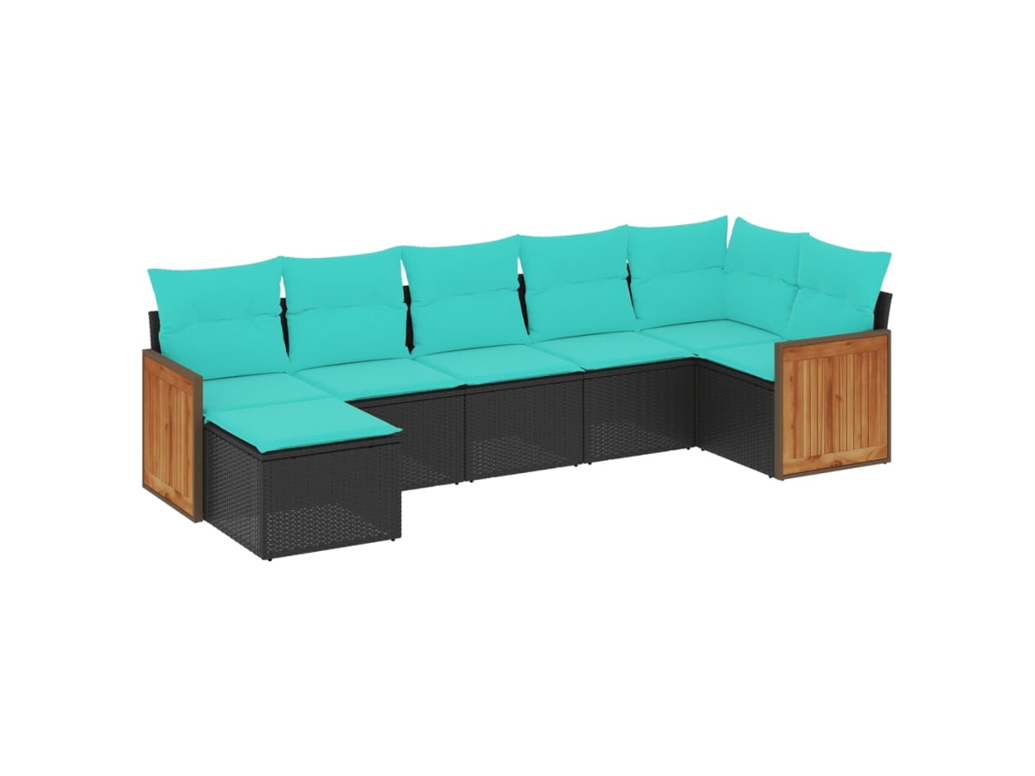 Conjunto de Sofá de Jardim, 7 Peças, Almofadas, Rattan Preto MAISON EXCLUSIVE