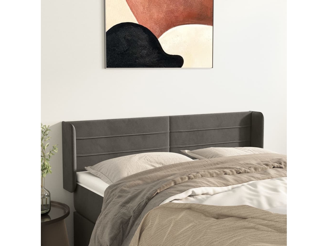 Vidaxl Cabeceira De Cama C/ Abas Veludo 147x16x78/88cm Cinzento-escuro