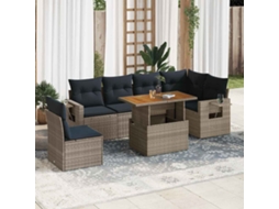 Vidaxl 7 Pcs Conjunto Sofás P/ Jardim C/ Almofadões Vime Pe Cinzento
