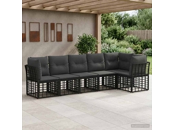 Vidaxl Conjunto de Sofá de Jardim 6 Pcs Preto Vime Pe