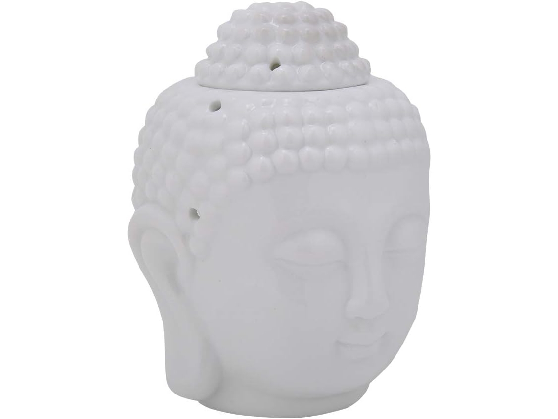 Queimador De Óleo Essencial, Difusor De Incenso Em Cerâmica Branca Com Cabeça De Buda, 14 X 10 Cm, S Gokoco