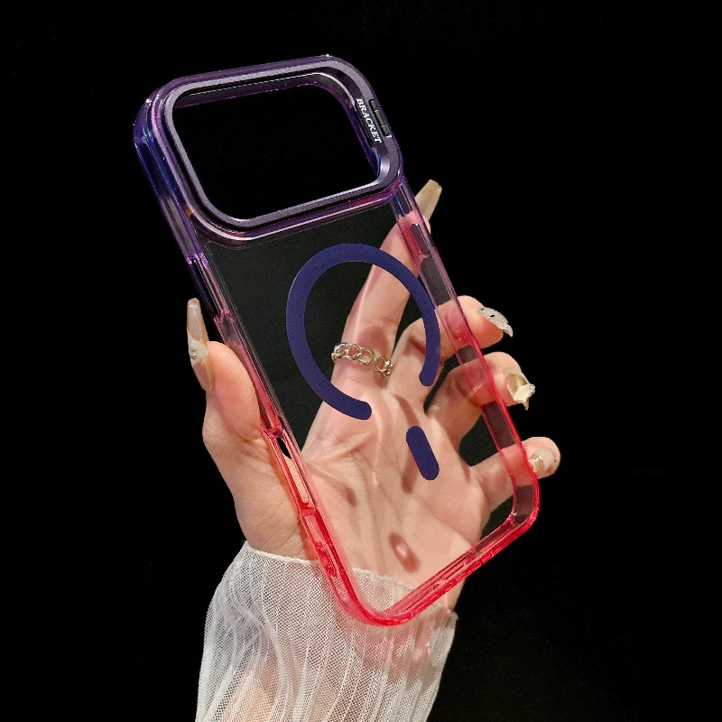 Capa Para Celular (roxa 16pro) Com Suporte Para Lente Degradê E Anel Magnético Integrado.