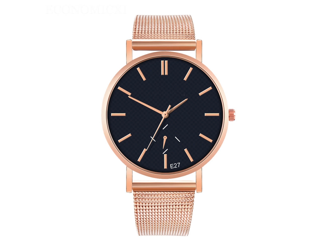 Reloj De Cuarzo De Pareja Estilo Casual Con Correa De Malla Moda (azul Oro Rosa)