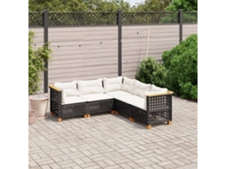 Vidaxl 5 Pcs Conjunto Sofás De Jardim Com Almofadões Vime Pe Preto