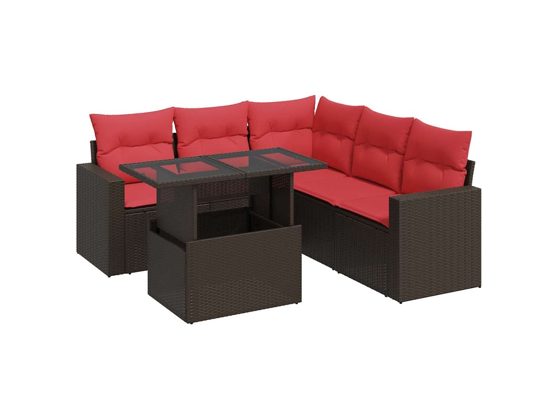 Conjunto de 6 Sofás Jardim com Almofadões Vime Pe/acácia Castanho MAISON EXCLUSIVE (6 pcs)