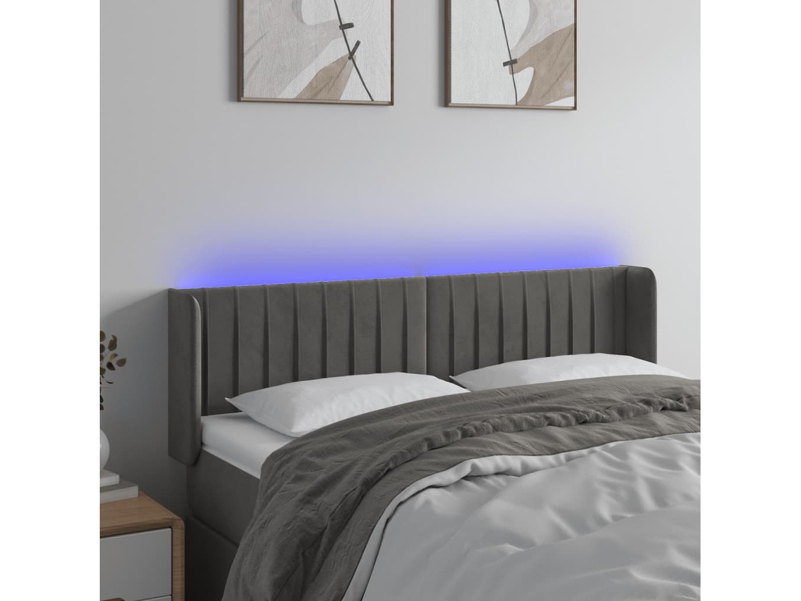 Cabeceira Camapainel De Cabeceira C/ Luzes Led Veludo 147x16x78/88cm Cinza Escuro Lovely Home
