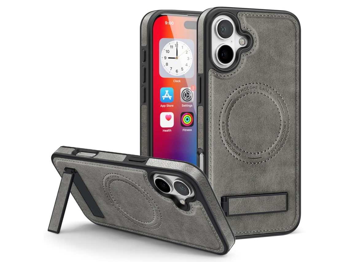 Casa Em Tpu Pele Pu Magnético Com Suporte, Compatível Com Magsafe Para Apple Iphone 16 Plus - Cinzento
