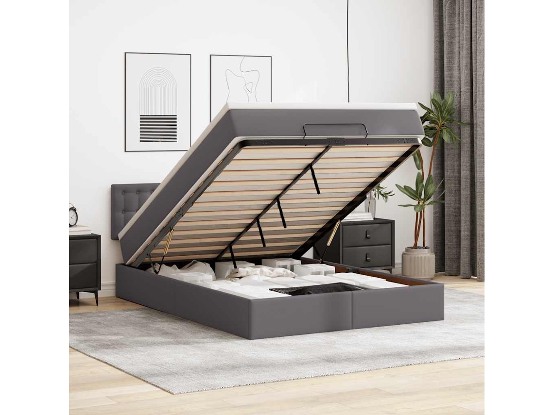 Vidaxl Estrutura De Cama Otomana Com Colchão 140x190 Cm Cinzenta