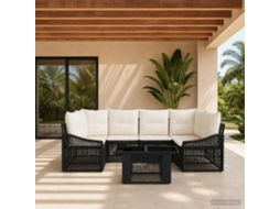 Vidaxl Conjunto De Sofá De Jardim 7 Unid. Preto E Branco Creme Vime Pe
