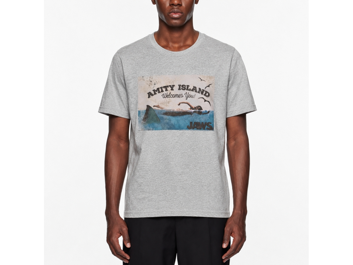 Rockinstone Jaws Movie Welcome Heather Gray Adult T-shirt Size:xxl