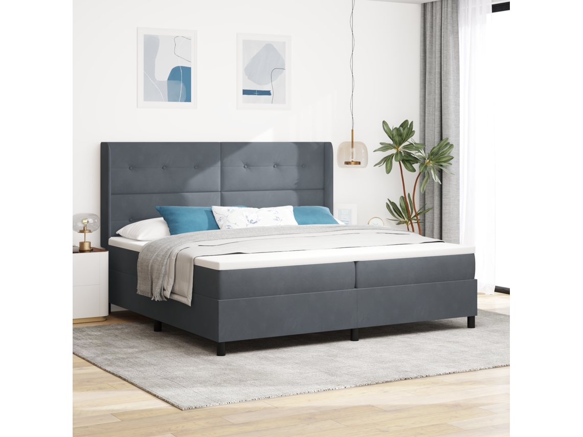 Cama Box Box Spring Com Colchão E Led Cinza Escuro 200x200 Cm Veludo