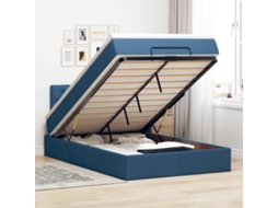 Vidaxl Estrutura De Cama Otomana Com Colchão 120x190 Cm Tecido Azul