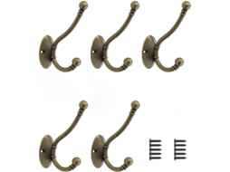 Conjunto De 5 Ganchos De Parede Duplos Vintage Em Bronze, Resistentes, Com 10 Parafusos, Para Pendurar Casacos, Chapéus, Cachecóis, Roupões E Bolsas