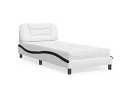Vidaxl Cama Com Colchão Hvar 90x200 Cm Couro Artificial Branco E Preto