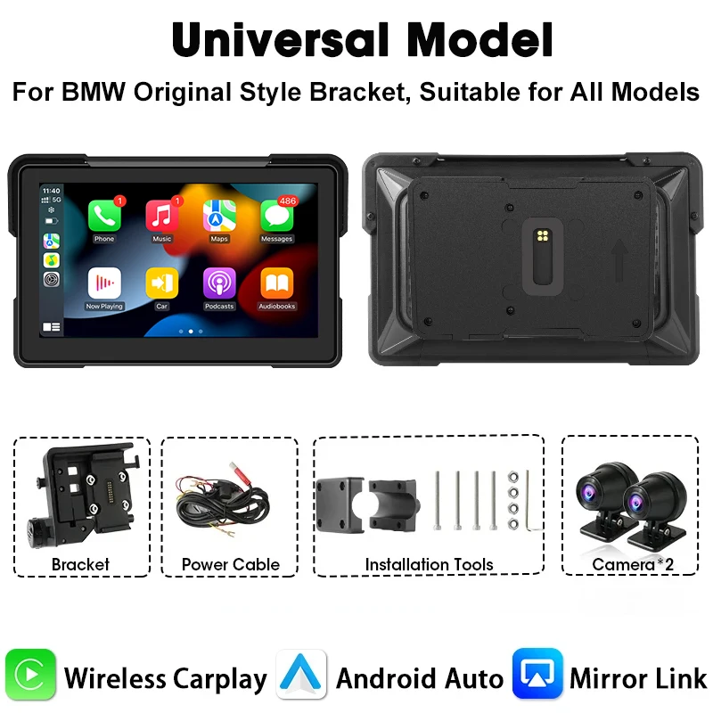 Navegação Para Motocicletas De 7 Polegadas, Carplay Sem Fio E Bluetooth.