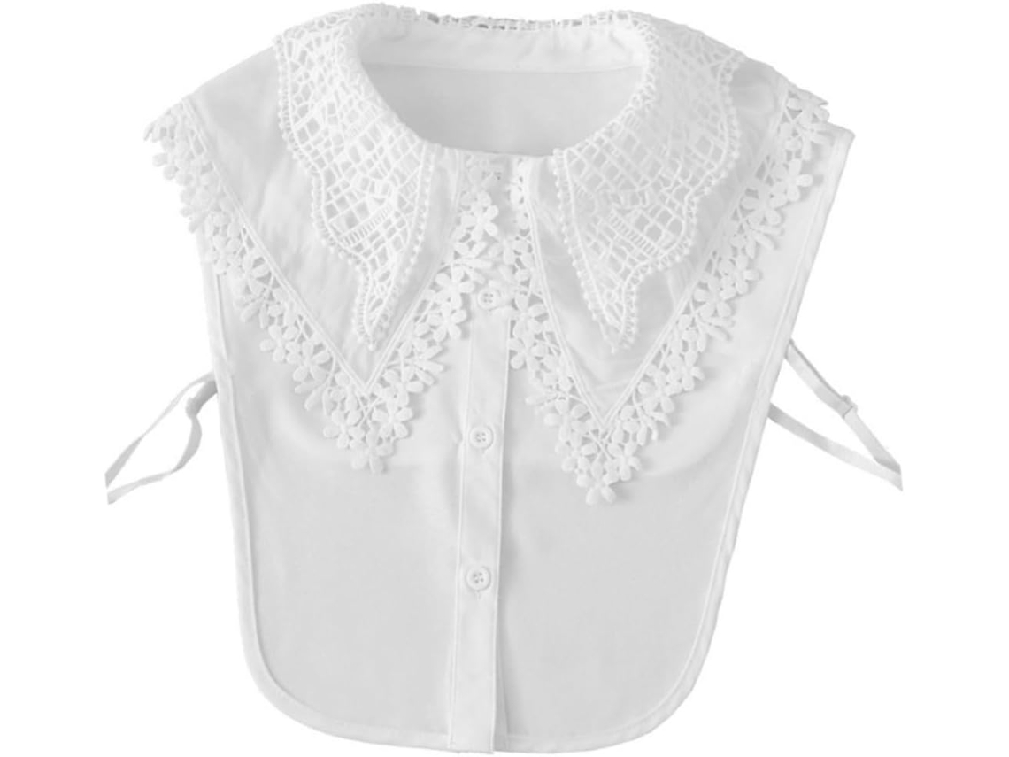 Gola Feminina Branca De Renda Falsa Com Cinto Elástico Anti-movimento - Acessório De Fantasia Versátil