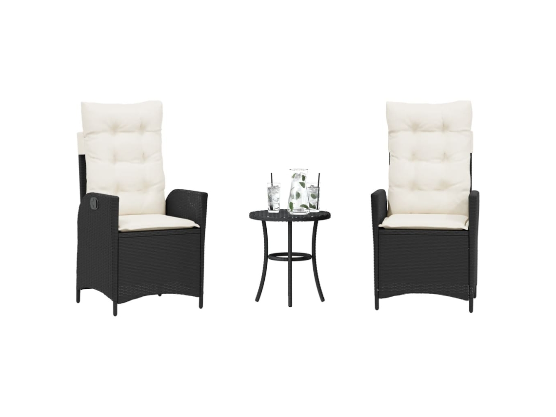 Vidaxl 3 Pcs Conjunto De Bistrô Com Almofadões Vime Pe Preto