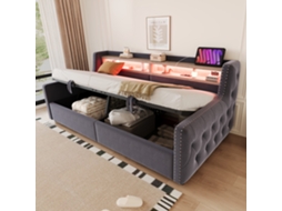 Polsterbett Schlafsofa 90x200cm Com Armazenamento Hidráulico Led Steckdose Dunkelgrau