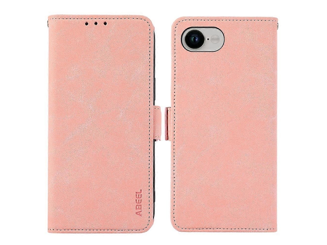 Capa Abeel Para Iphone 16e, Capa De Couro Pu Com Suporte Tipo Fólio E Bloqueio Rfid, Rosa