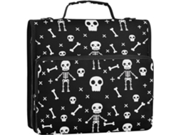 Pasta Organizadora Com Zíper, Estampa De Esqueleto Desenho Animado Halloween, 3 Argolas, 3, 8cm De Diâmetro, Alça De