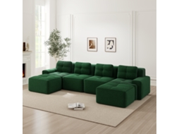 Sofá Modular Boneless Em U Verde, 4 Lugares Com Assento Profundo Em Veludo Cotelê